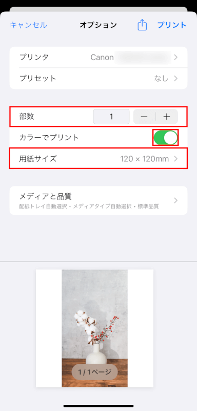 印刷設定を行う