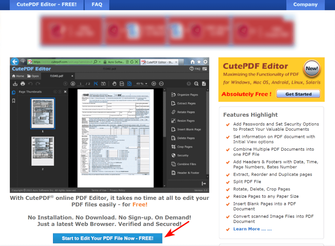 Start to Edit Your PDF File Now - FREE!を押す