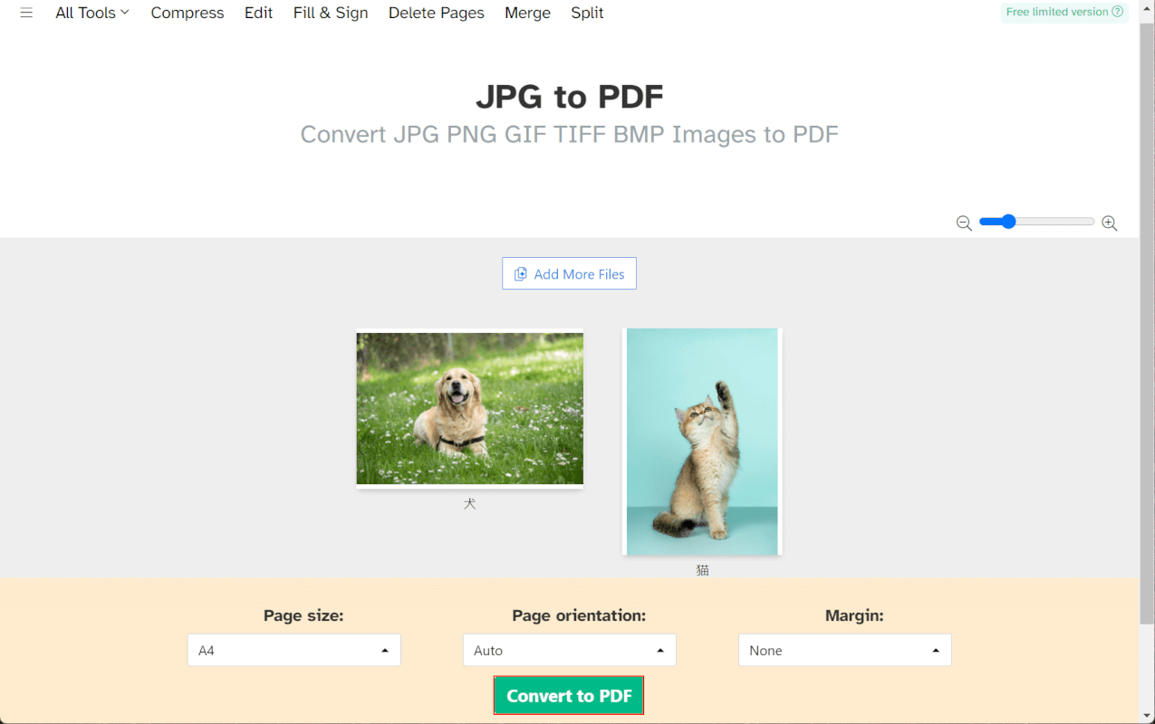 「Convert to PDF」ボタンを押す