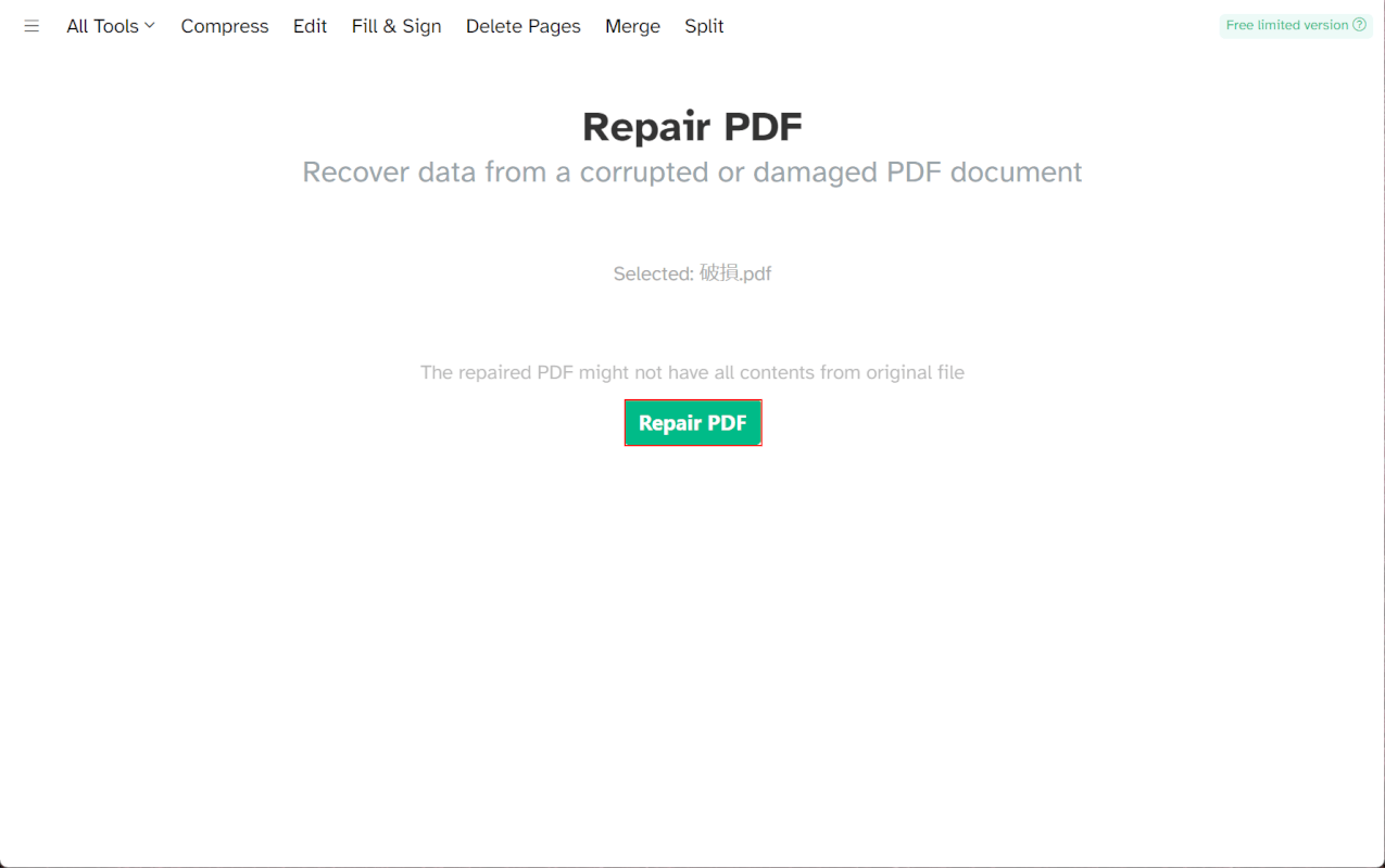 「Repair PDF」ボタンを押す