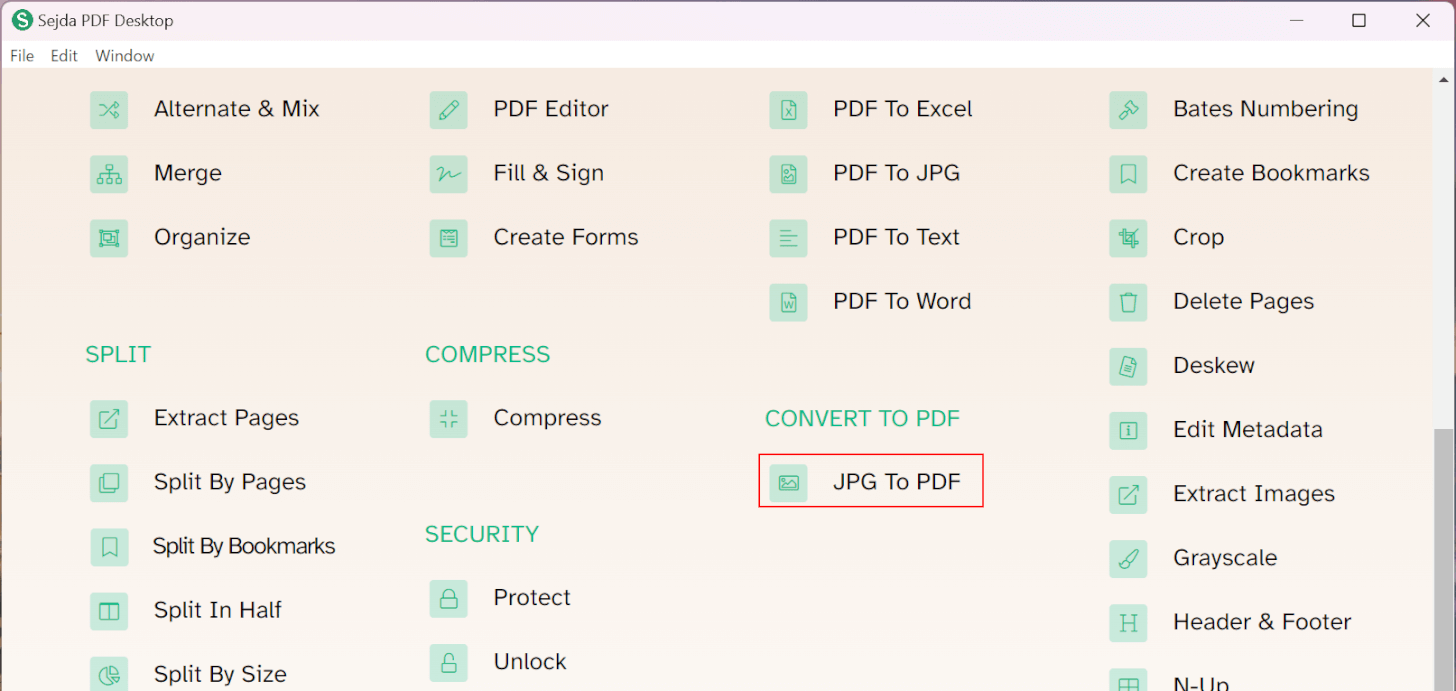 JPG To PDFを選択する