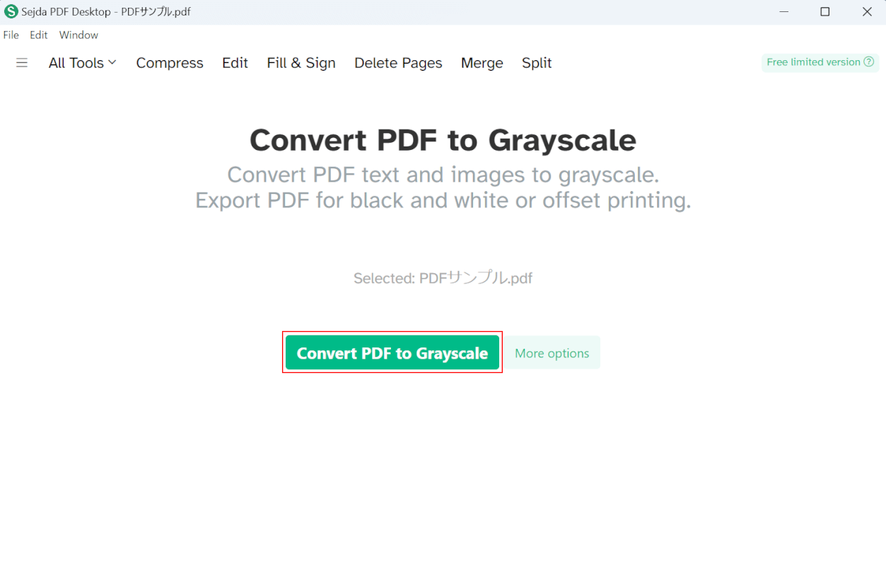 Convert PDF to Grayscaleボタンを押す