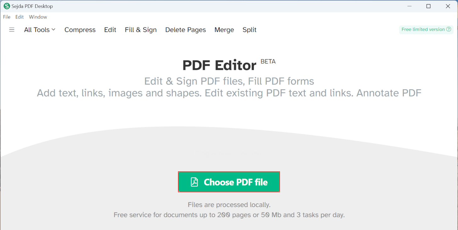 Choose PDF filesボタンを押す