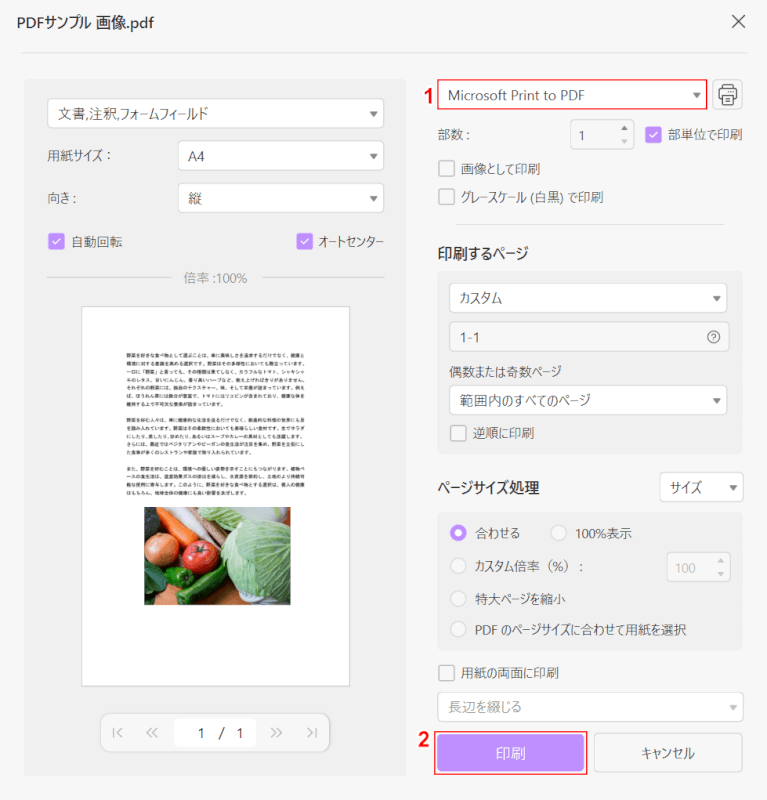 PDFを選択して印刷ボタンを押す