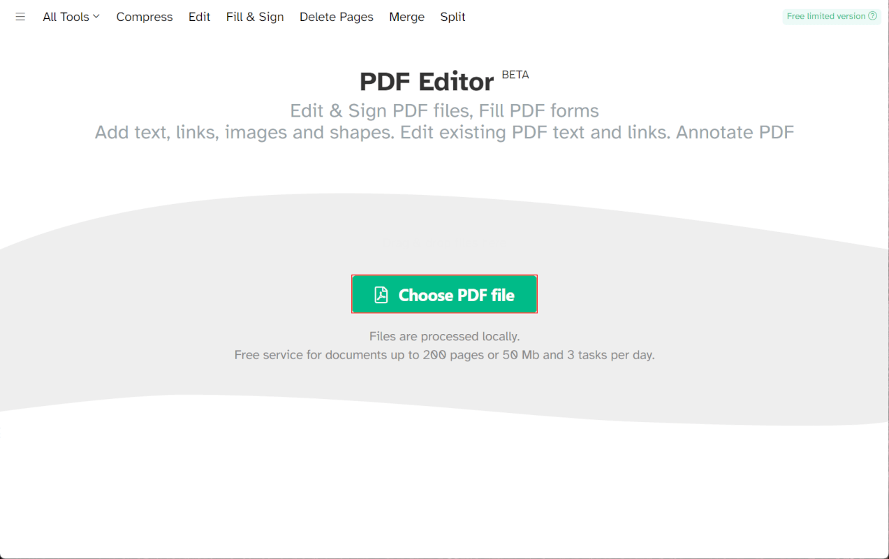 「Choose PDF file」ボタンを押す