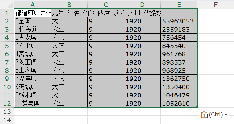 表を貼り付け