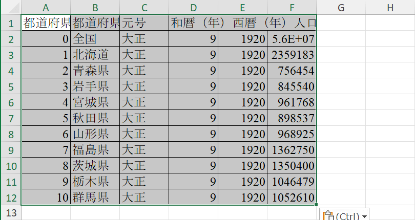 表を貼り付ける