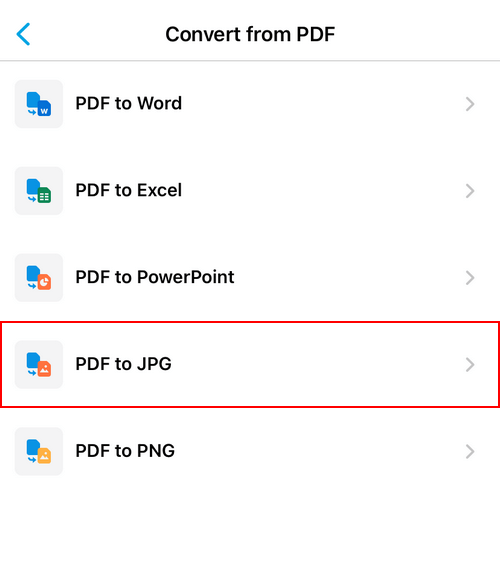 PDF to JPGを選択する
