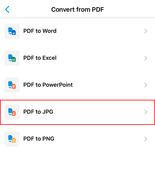 PDF to JPGを選択する