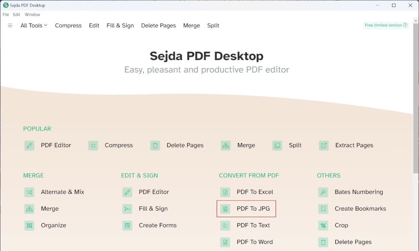 PDF to JPGを選択する