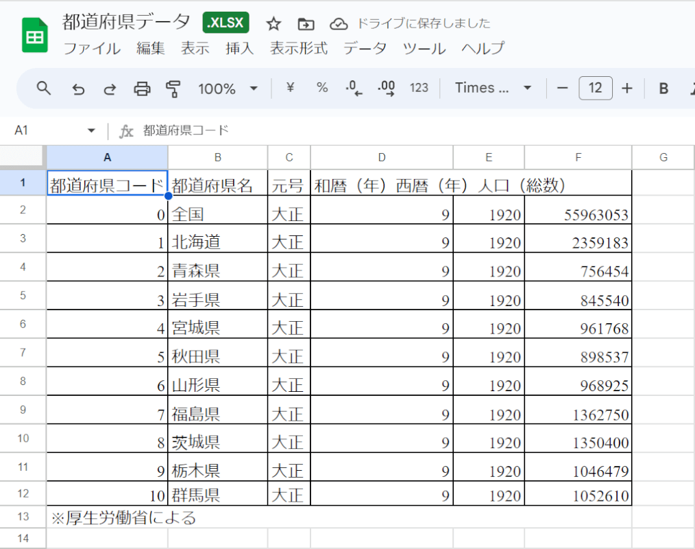 スプレッドシートで開く