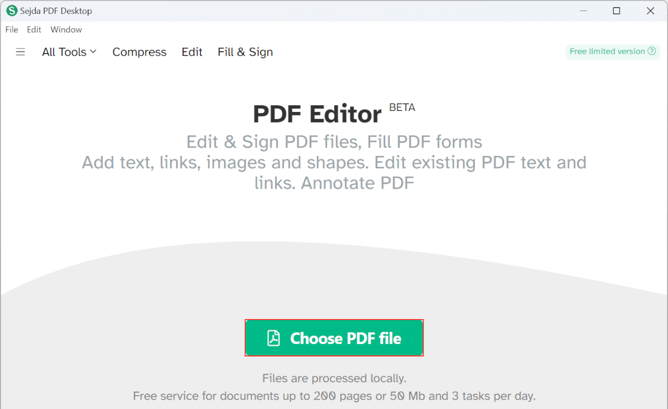 Choose PDF fileボタンを押す