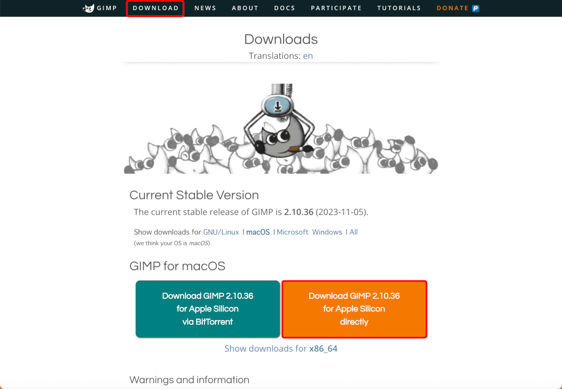 GIMPをダウンロードする