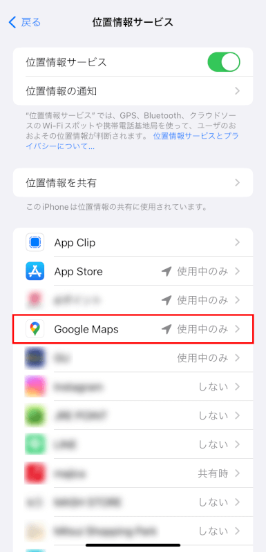 Google Mapsの項目を確認する