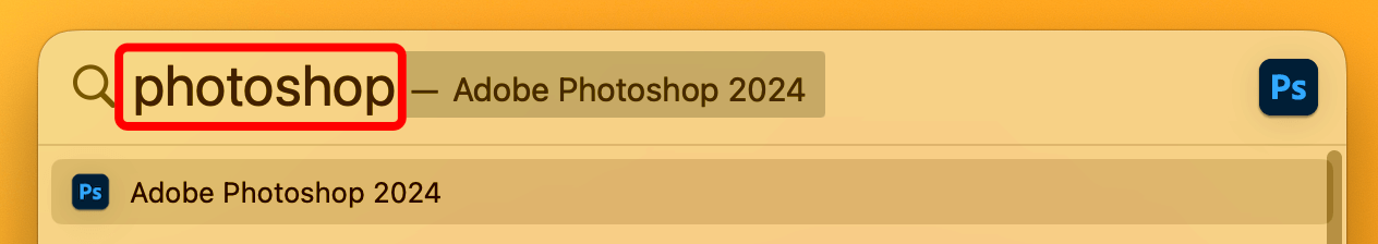 Spotlight検索でPhotoshopを開く