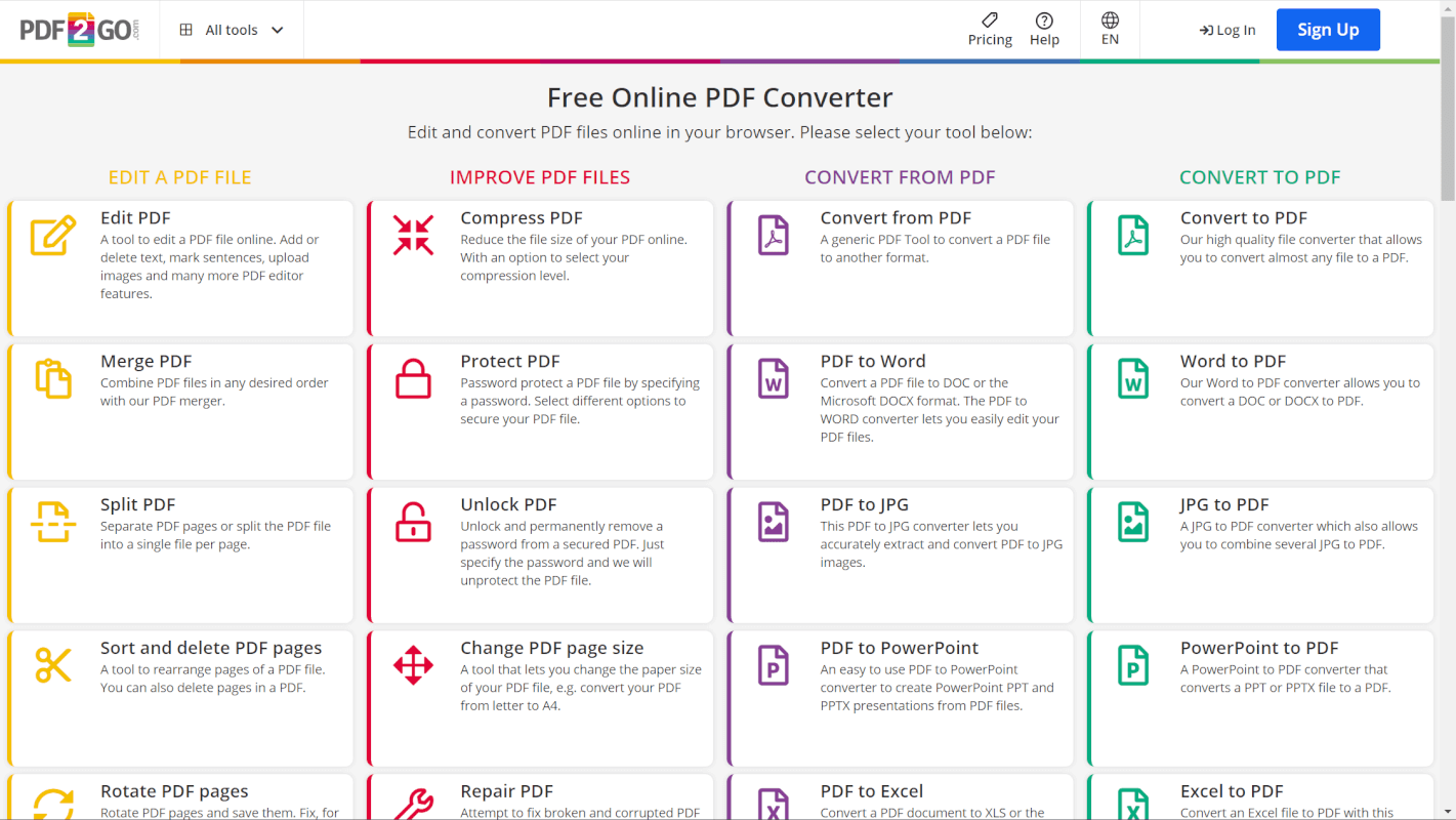 PDF2Goの公式HP