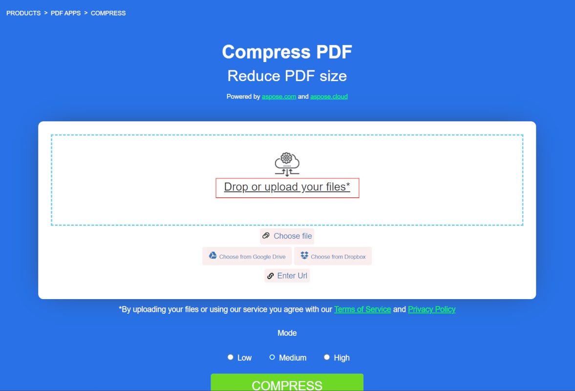 「Drop or upload your files」を選択する