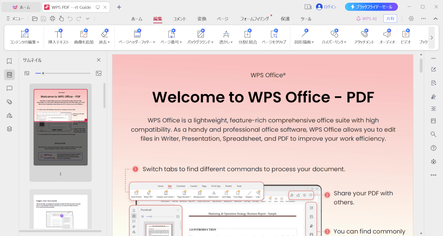 WPSソフトの編集画面